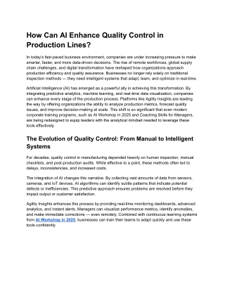 How Can AI Enhance Quality Control in Production Lines