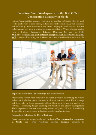 Transform Your Workspace with the Best Office Construction Company in Noida