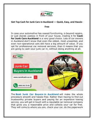 Get Top Cash for Junk Cars in Auckland