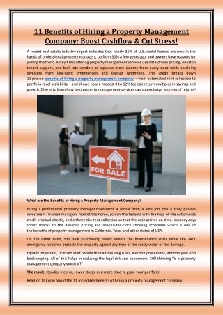 11 Benefits of Hiring a Property Management Company: Boost Cashflow & Cut Stress