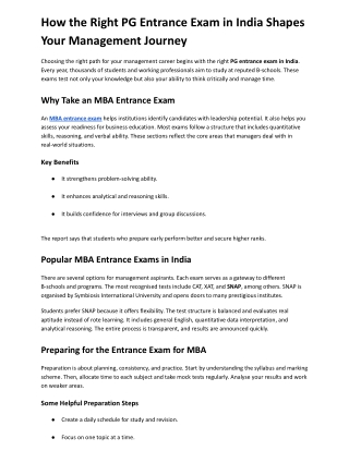 How the Right PG Entrance Exam in India Shapes Your Management Journey