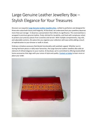 Large Genuine Leather Jewellery Box – Stylish Elegance for Your Treasures