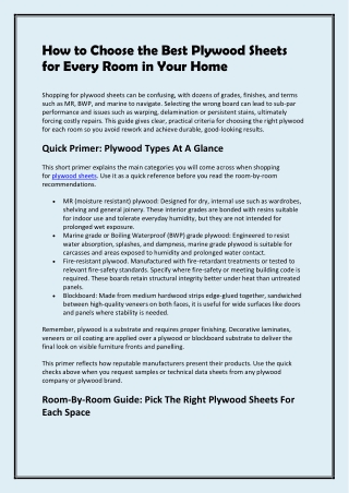 How to Choose the Best Plywood Sheets for Every Room in Your Home