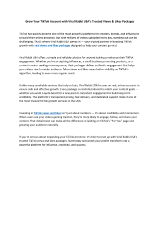 Grow Your TikTok Account with Viral Rabbi USA’s Trusted Views & Likes Packages