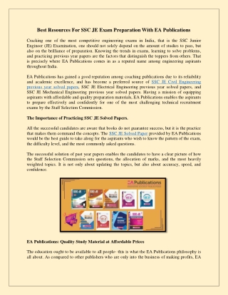 Best Resources For SSC JE Exam Preparation With EA Publications