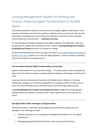 Learning Management Solution for Banking and Finance