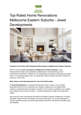 Top-Rated Home Renovations Melbourne Eastern Suburbs - Jewel Developments