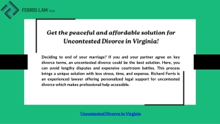 Get the peaceful and affordable solution for Uncontested Divorce in Virginia!