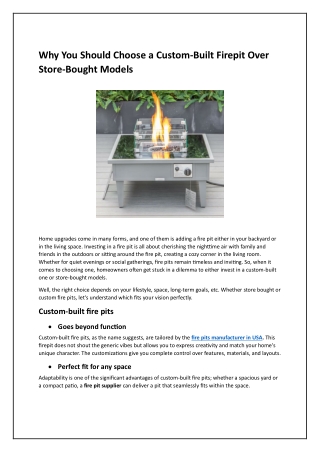 Why You Should Choose a Custom-Built Firepit Over Store-Bought Models