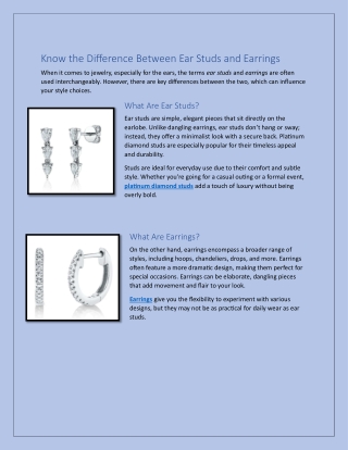Know the Difference Between Ear Studs and Earrings