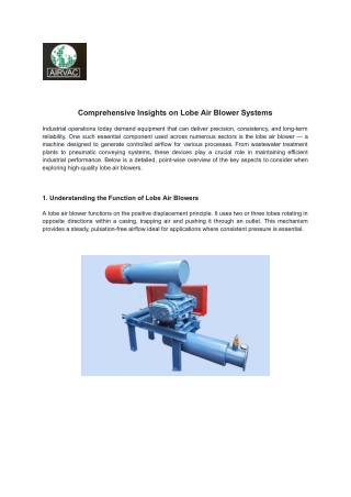 Comprehensive Insights on Lobe Air Blower Systems