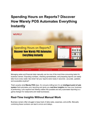Spending Hours on Reports? Discover How Warely POS Automates Everything Instantl