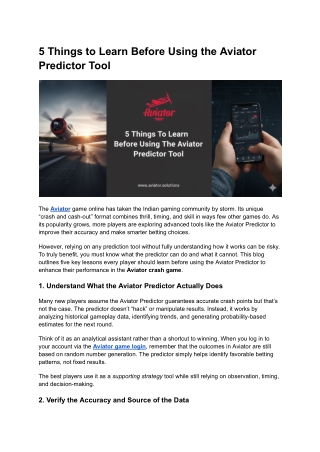 5 Things to Learn Before Using the Aviator Predictor Tool