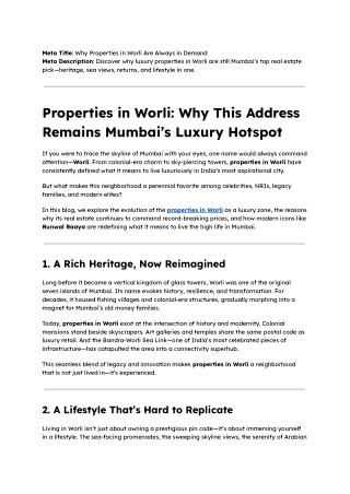 Properties in Worli: Why This Address Remains Mumbai’s Luxury Hotspot