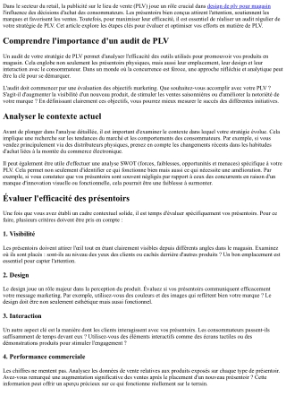 Réaliser un audit de votre stratégie de PLV actuelle.