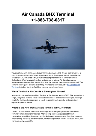 Air Canada BHX Terminal  1-888-738-0817