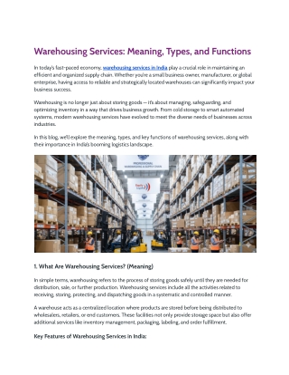 Warehousing Services Meaning Types and Functions