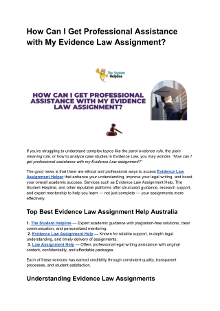 How Can I Get Professional Assistance with My Evidence Law Assignment