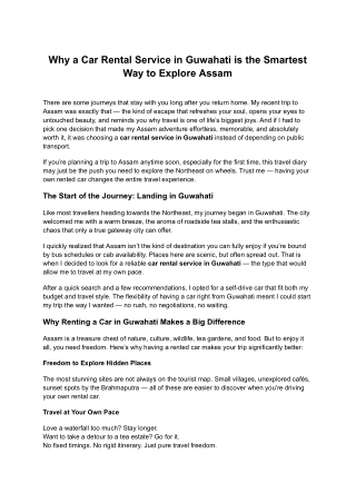 Why a Car Rental Service in Guwahati is the Smartest Way to Explore Assam