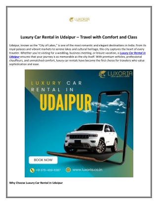 Luxury Car Rental in Udaipur