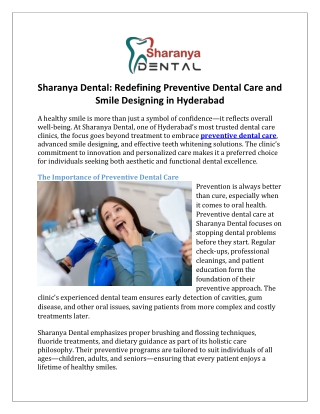 Sharanya Dental Redefining Preventive Dental Care and Smile Designing in Hyderabad
