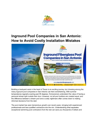 Inground Pool Companies in San Antonio- How to Avoid Costly Installation Mistakes