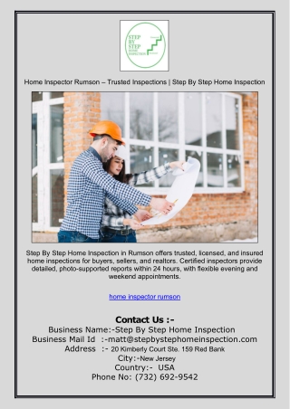 Home Inspector Rumson – Trusted Inspections | Step By Step Home Inspection