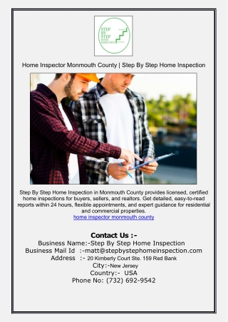 Home Inspector Monmouth County | Step By Step Home Inspection
