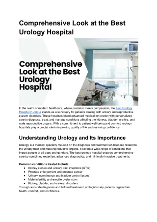 Comprehensive Look at the Best Urology Hospital