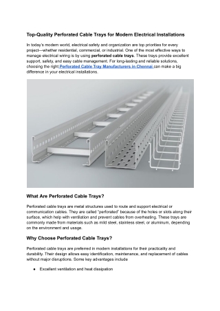 Perforated Cable Tray Manufacturers in Chennai