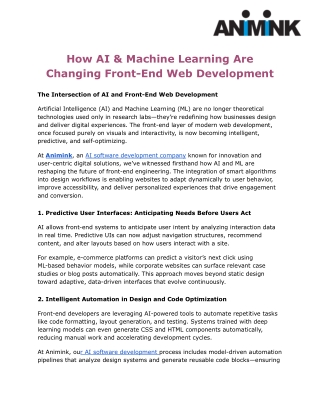 How AI & Machine Learning Are Changing Front-End Web Development - Animink