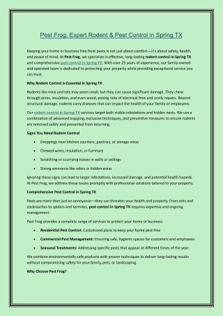 Expert Rodent & Pest Control in Spring TX