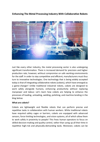 Enhancing The Metal Processing Industry With Collaborative Robots