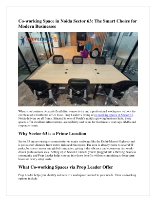 Co-working Space in Noida Sector 63 Modern, Affordable & Flexible Workspaces
