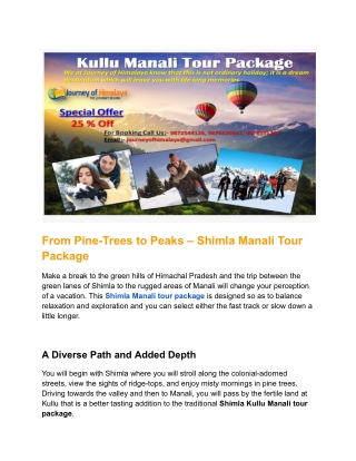 From Pine-Trees to Peaks – Shimla Manali Tour Package