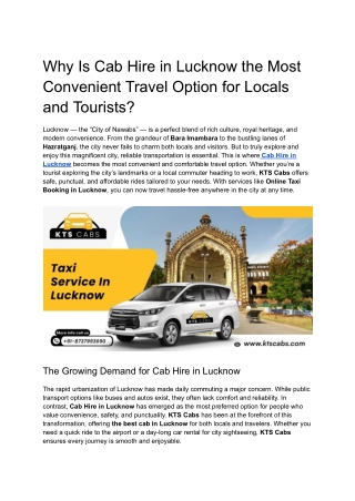 Why Is Cab Hire in Lucknow the Most Convenient Travel Option for Locals and Tourists