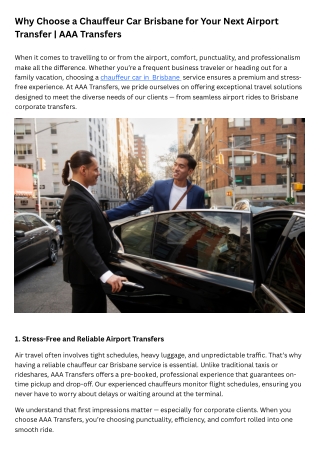 Why Choose a Chauffeur Car Brisbane for Your Next Airport Transfer