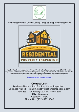 Home Inspection in Ocean County | Step By Step Home Inspection
