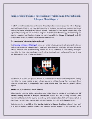 Empowering Futures: Professional Training and Internships in Bilaspur Chhattisga