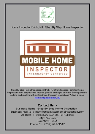 Home Inspector Brick, NJ | Step By Step Home Inspection