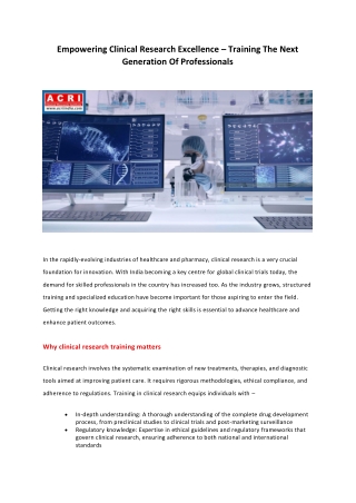 Empowering Clinical Research Excellence – Training The Next Generation Of Profes