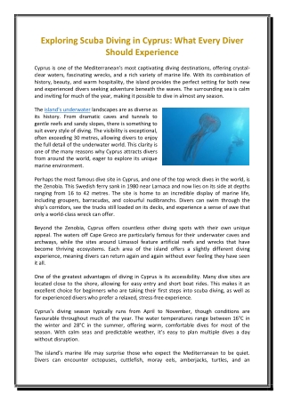 Exploring Scuba Diving in Cyprus What Every Diver Should Experience
