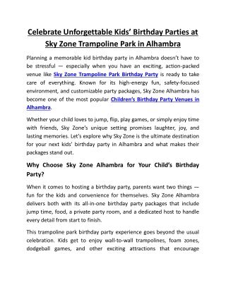 Celebrate Unforgettable Kids’ Birthday Parties at Sky Zone Trampoline Park in Alhambra