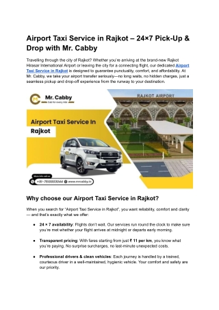 Airport Taxi Service in Rajkot