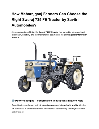 Farmers Can Choose the Right Swaraj 735 FE Tractor by Savitri Automobiles