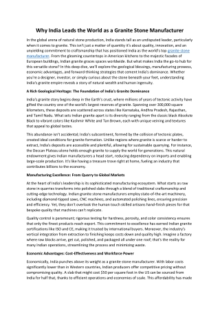 Why India Leads the World as a Granite Stone Manufacturer