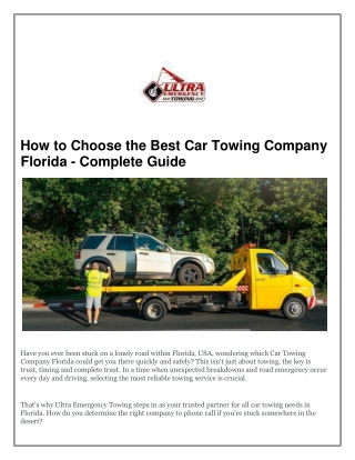 How to Choose the Best Car Towing Company Florida - Complete Guide