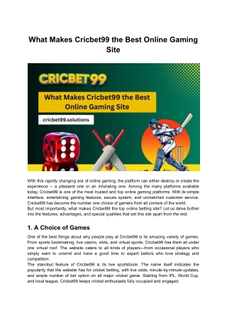 What Makes Cricbet99 the Best Online Gaming Site