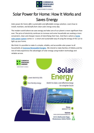 Solar Power for Home- How It Works and Saves Energy