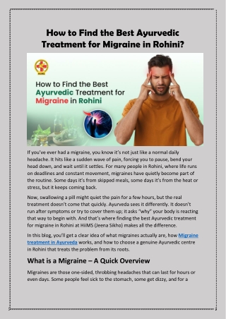 How to Find the Best Ayurvedic Treatment for Migraine in Rohini